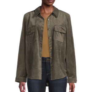 DEMOCRACY Women's XLarge Dusty Olive Long Sleeve Velvet‎ Corduroy Shirt Jacket